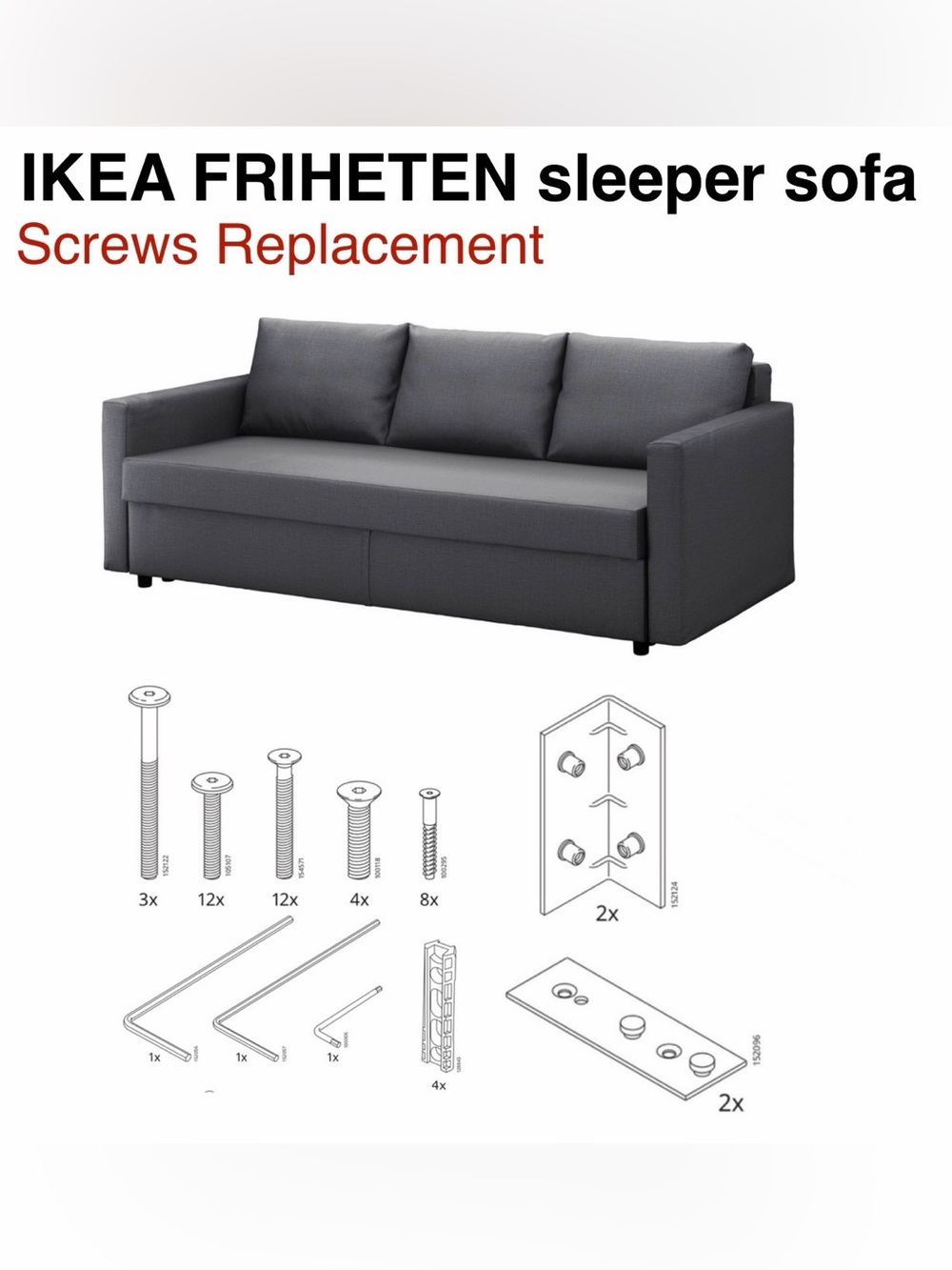 IKEA replacement parts hardware to set up your Friheten Sleeper Sofa